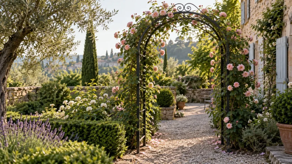 Arche de jardin en métal : choix, ancrage et plantes