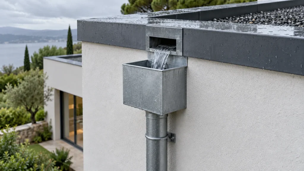 Boîte à eau pour toit plat : rôle, dimensionnement et pose