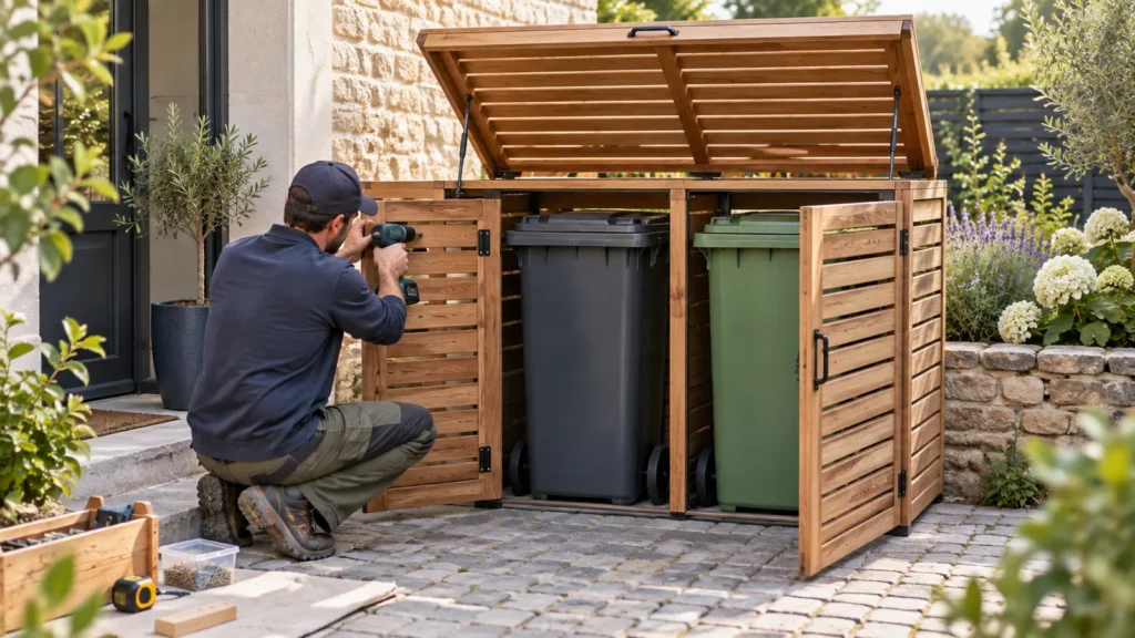 Fabriquer un cache-poubelles extérieur : plan, dimensions et matériaux
