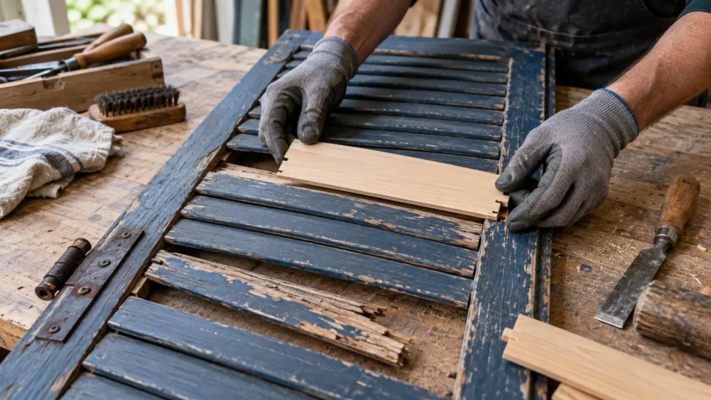 Lame de volet en bois : remplacement et réparation durable