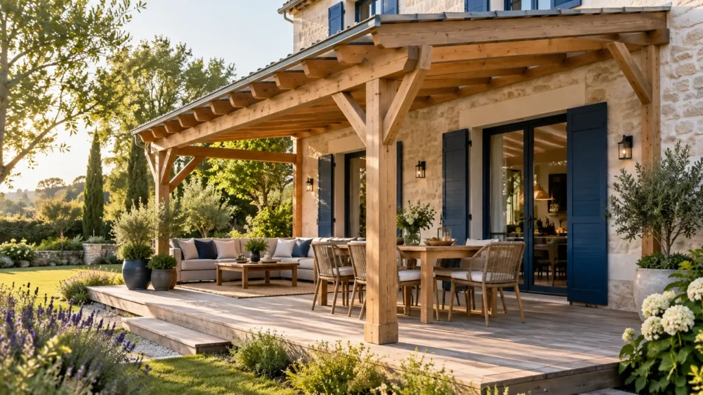 Pergola adossée en bois : conception, fixation et couverture