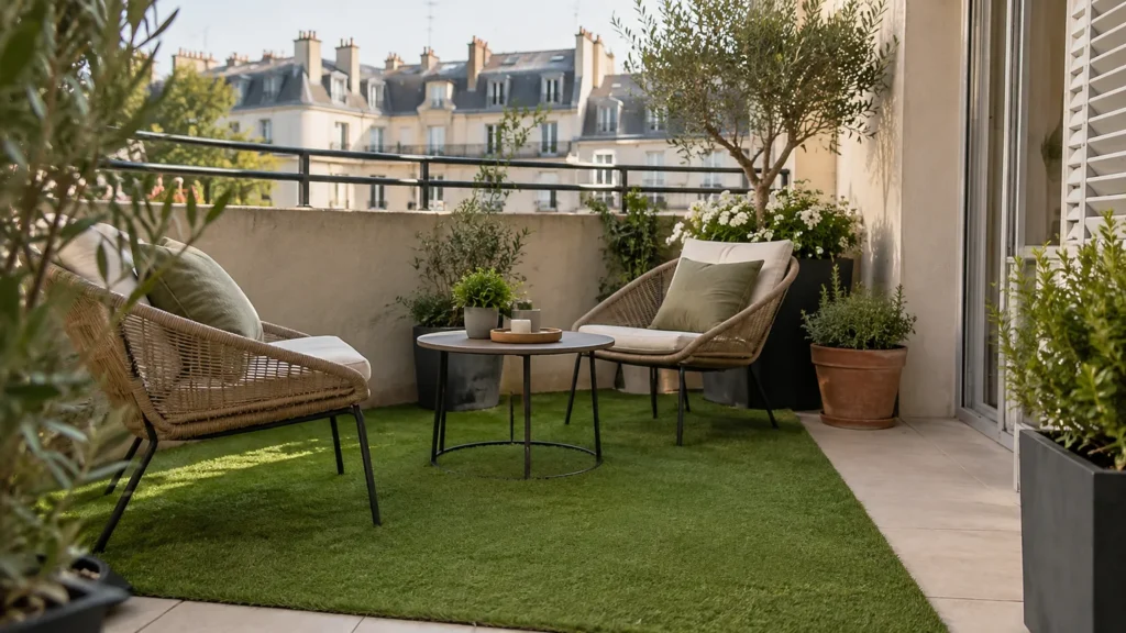 Gazon synthétique sur terrasse : support, drainage et usage réel