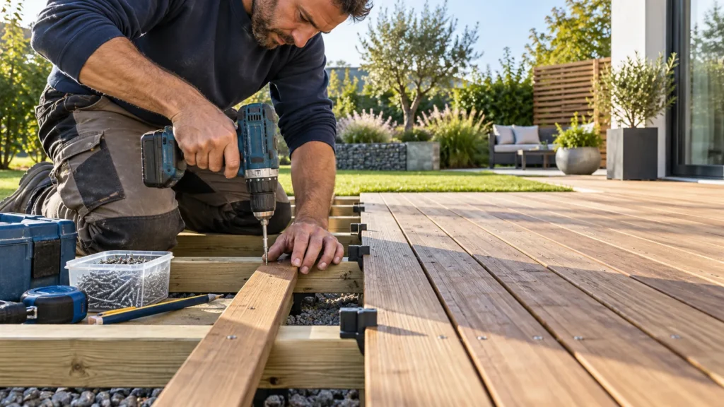 Vissage d’une terrasse bois : vis, entraxes et méthode